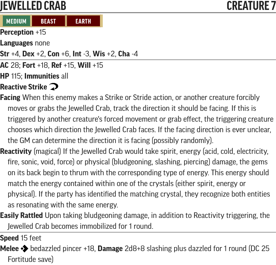 Jewelled Crab stats